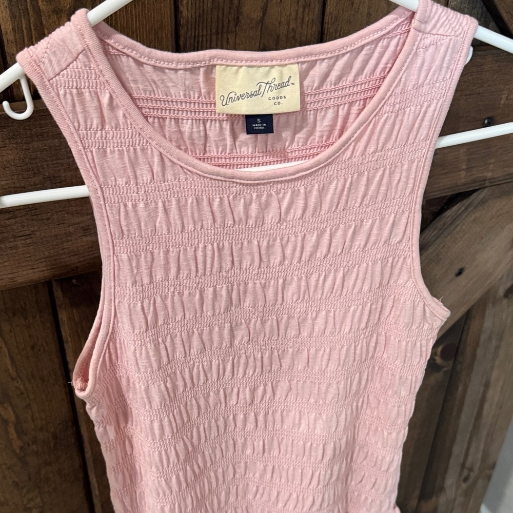 Pink Sleeveless Textured Tank Dress
